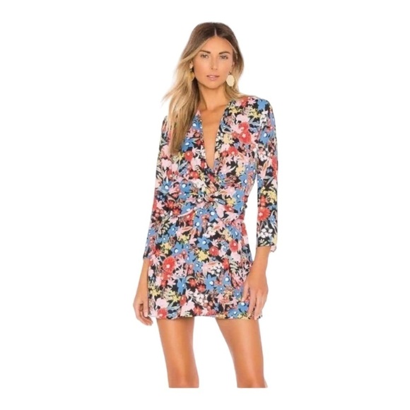 NWT RESA x Revolve Iris Bow Mini Dress Black Multi Floral XS - Picture 2 of 8
